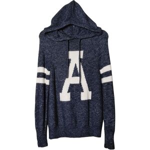 Abercrombie & Fitch Navy Blue Knit Hoodie Sweater W/ White Letter A Size M